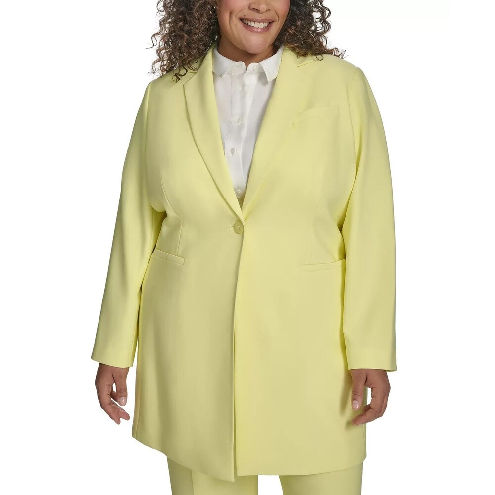 DKNY Women's Plus Size Notched-Collar One-Button Topper Jacket Blazer Lemon 18W